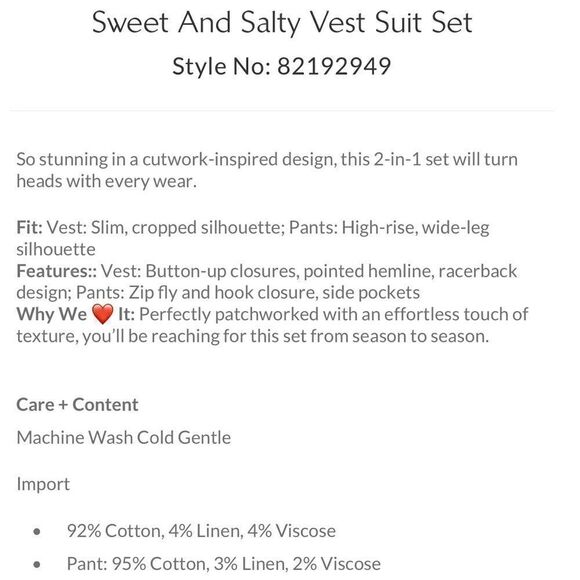 Free People Sweet And Salty Vest Suit Set/  size 6 - Picture 6 of 11